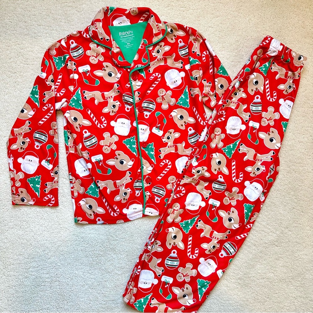 Red Christmas Pajamas, Kids 2pc Set, Unisex, Rudolph the Red Nose Reindeer Print